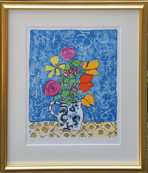 ポール・アイズピリ版画額「花瓶の花（青）」／‹‹古書 古本 買取 神田