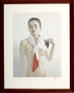 高塚省吾版画額「絹のスカーフ」/Shougo Takatsuka