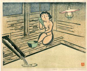 前川千帆版画「湯浴み」/Senpan Maekawaのサムネール
