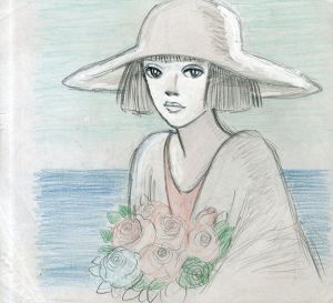 海辺で花を持つ女性/内藤ルネ