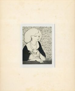 小林ドンゲ版画「女と猫シリーズ　白いレース」/Donge Kobayashiのサムネール