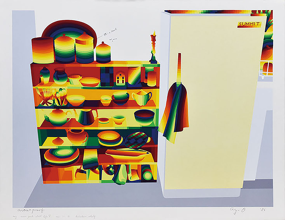 安い在庫靉嘔Ay-O「MY NEWYORK STILL LIFE 5 kitchen shelf」虹色で分解・再構築する虹の作家/瑛九、池田満寿夫、オノ・ヨーコ/真作保証 シルクスクリーン