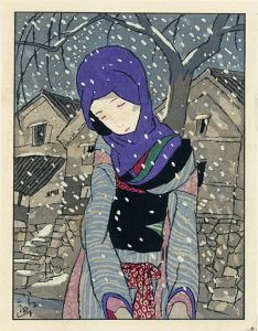 竹久夢二版画「雪の夜の伝説」/Yumeji Takenisaのサムネール